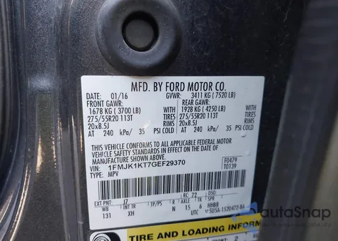 2016 Ford Expedition El Limited из США, поврежденный, VIN 1FMJK1KT7GEF29370